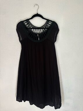Free People NWT Black Crochet Neckline Flowy Lightweight Dress